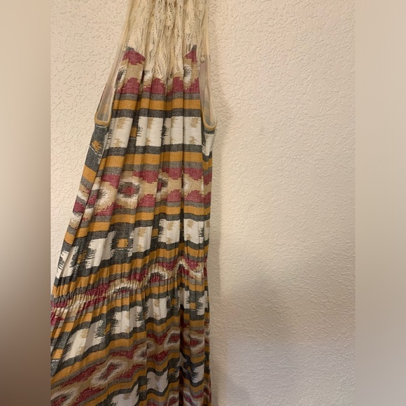 Lucky Brand Women’s Maxi Sun Dress Red Aztec Crochet Sleeveless Size Small - Picture 2 of 7